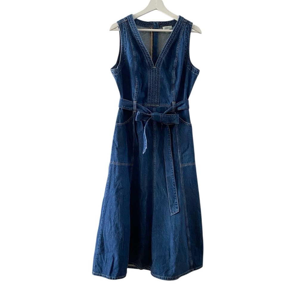 Sundance Poppy Denim Midi Dress Women’s Size 10 Dark Blue Wash Belted Waist